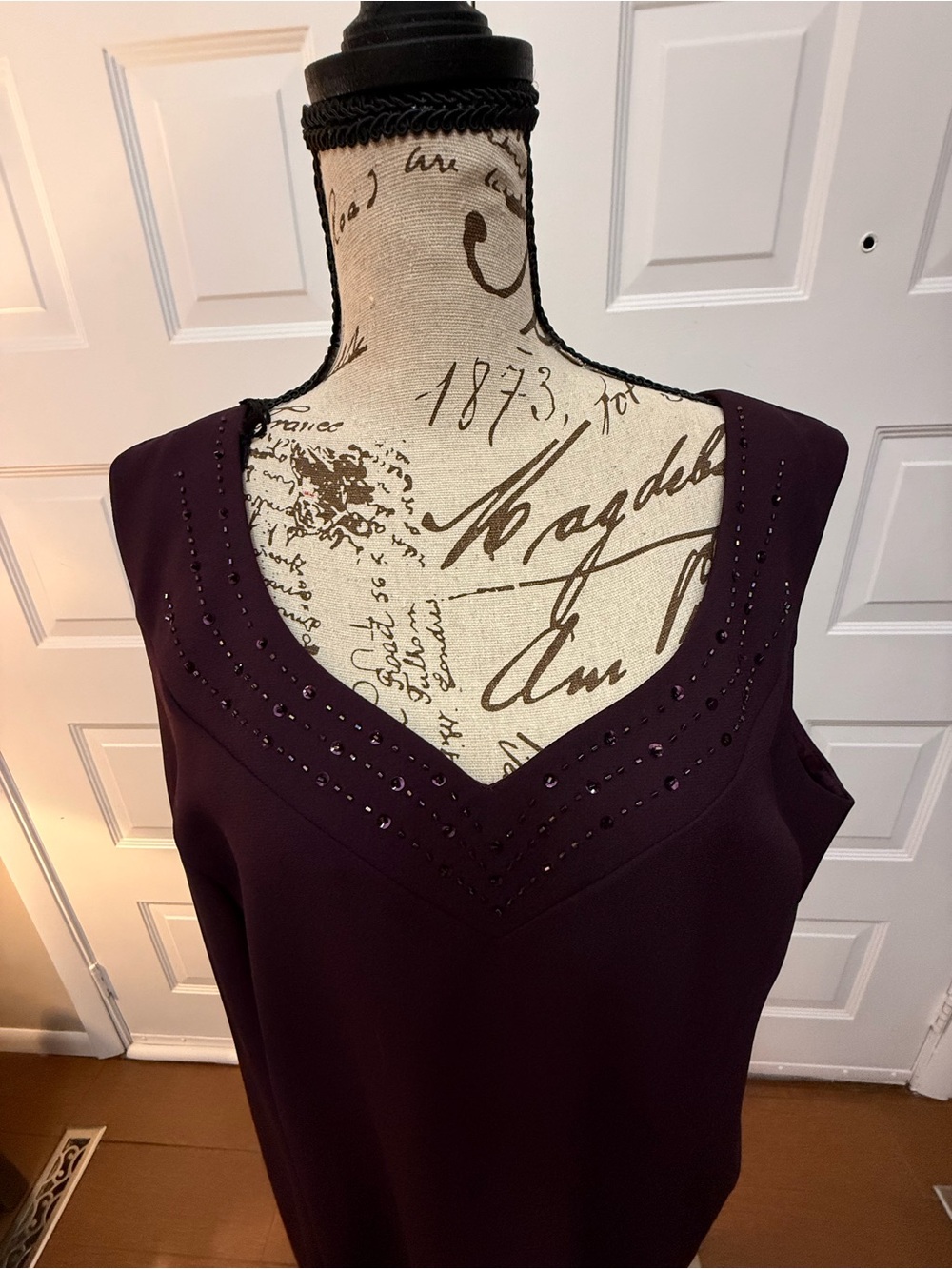 Source Unknown Deep Plum Sleeveless Maxi Dress With Beaded V-Neck